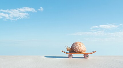Leinwandbilder - Minimalist Performance Breakthrough Surreal Snail Skateboarding Concept Visualizing Agile Innovation, Digital Transformation, and Unexpected Growth Strategies