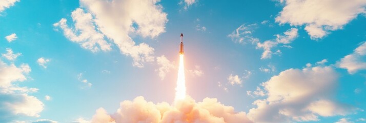 Poster - Quantum Leap Futuristic Rocket Launch Visualizing Economic Acceleration Through Technological Disruption and Global Market Innovation Potential