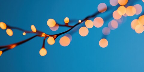 Aufkleber - Luminous Bokeh Aesthetic Soft Glowing String Lights Against Deep Azure - Minimalist Mood Lighting Design for Creative Ambiance and Digital Inspiration