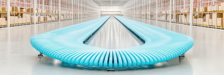Fototapete - Next-Gen Logistics Revolution Futuristic AI-Powered Conveyor System Transforming Smart Warehouse Automation with Ergonomic Blue Digital Flow Technology