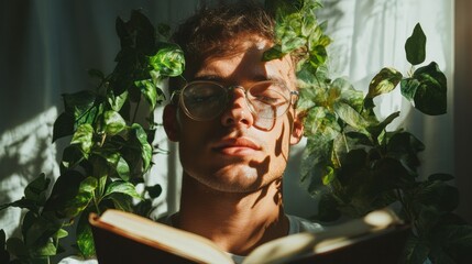 Fototapete - Take A Wild Guess Day Botanical Knowledge Immersion - Mindful Learning, Gen Z Intellectual Wellness and Sustainable Self-Discovery in Eco-Minimalist Narrative