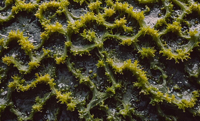 Poster - Green plant with many small leaves. The leaves are green and have a fuzzy texture. The plant is growing in water