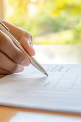 Aufkleber - Minimalist Financial Clarity Ergonomic Pen Signing Detailed Banking Document with Soft Natural Lighting - Personal Finance Management in High-Resolution Detail