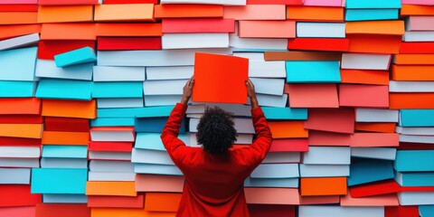 Fototapete - Vibrant Knowledge Quest Gen Z Learner Explores Diverse Literary Landscape - Inclusive Education, Creative Content Curation and Mindful Personal Development