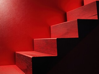 Poster - Bold Minimalist Career Ascension Monochromatic Red Geometric Staircase Visualizing Professional Growth, Leadership Momentum and Strategic Advancement