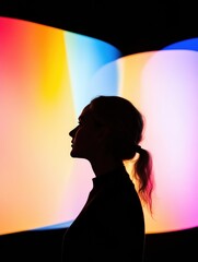 Leinwandbilder - Immersive Digital Storytelling Silhouette Profile Against Vibrant Chromatic Gradient - Next-Gen Media Visualization and Creative Content Design Narrative