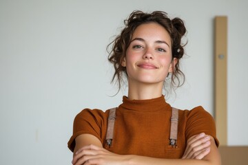 Poster - Soft Minimalist Portrait Gen Z Professional in Rustic Terracotta Turtleneck - Empowered Workplace Authenticity and Modern Millennial Confidence