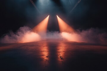 Poster - Immersive Cinematic Stage Design Atmospheric Industrial Concert Lighting with Dramatic Smoke and Moody Orange Spotlights - Creative Event Production Visual
