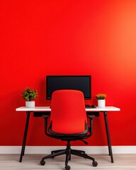 Poster - Minimalist Crimson Workspace High-Performance Home Office Design with Ergonomic Precision - Inspiring Productivity and Modern Digital Nomad Aesthetics