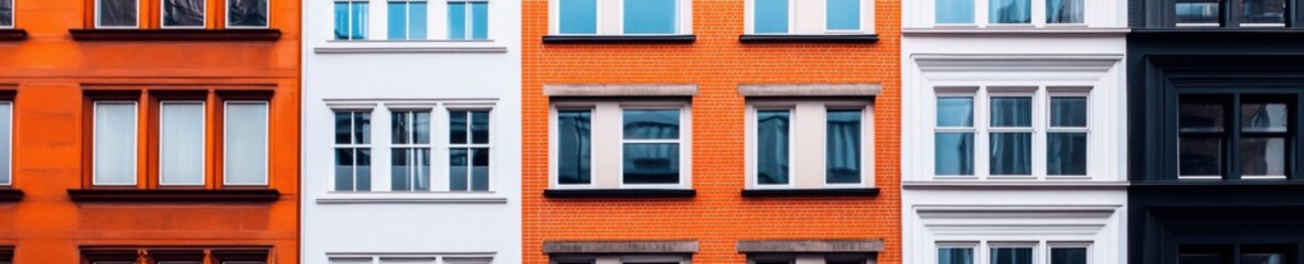Poster - Chromatic Urban Architecture Vibrant European Street Aesthetic Showcasing Modern Design Diversity, Cultural Heritage, and Digital Content Storytelling