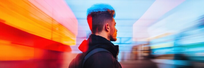 Poster - Cyberpunk Motion Blur Dynamic Urban Professional in Vibrant Color Gradient - Next-Gen Visual Storytelling for Tech Branding and Creative Marketing Narratives