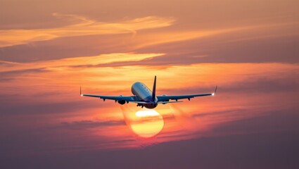 Wall Mural - a plane flying in the sky at sunset
