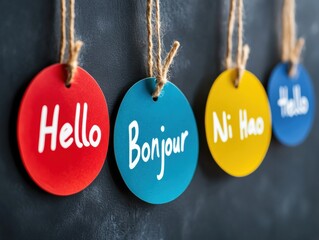 Aufkleber - Immersive Multilingual Connection Vibrant Global Communication Tags Showcasing Linguistic Diversity for Digital Learning Platforms and Cross-Cultural Engagement
