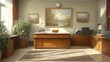© Trionorejo - A wood paneled office with desk, plants, paintings, and bright window light, creating a calm space