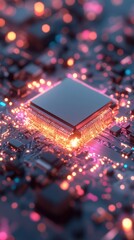 Fototapete - Quantum Neural Core Luminescent AI Microchip Visualization - Next-Gen Computational Power and Immersive Digital Transformation Breakthrough