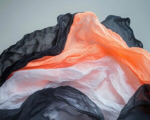 Poster - Ethereal Gradient Textiles Translucent Coral and Charcoal Fabric Layers Redefining Soft Sculptural Design for Mindful Contemporary Interiors