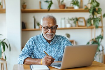 Fototapete - Empowered Aging Digital Upskilling for 50+ Learners - Mindful Online Education and Lifelong Learning in Minimalist Home Office Wellness Environment