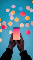 Poster - Chromatic Digital Connection Immersive Gen Z Smartphone Interaction with Vibrant Gradient UI Design - Mobile Experience and Creative Tech Engagement