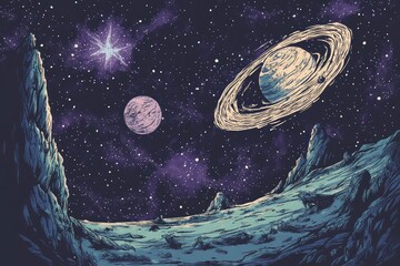 Wall Mural - magical illustration of the surface of space