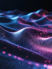 Fototapete - Futuristic digital background with glowing soft waves and elegant negative space showcasing modern cyber elegance and technological artistry
