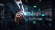 © rdkcho - Businessman Touching Futuristic Interface Displaying Core Values, Ethics, and Corporate Social Responsibility Concepts