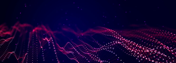 Fototapete - Technology background. Data stream. Movement of luminous lines on dark background. 3d