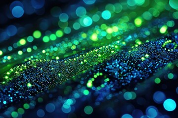 Wall Mural - abstract technological background with glowing blue and green lights, resembling circuit board conne