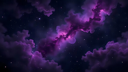 a deep purple and lilac cosmic nebula surrounding a black starry sky