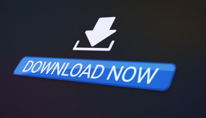 illustration of a website with a blue download now button. a computer monitor that displays the info