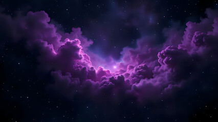 a deep purple and lilac cosmic nebula surrounding a black starry sky