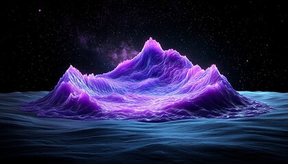 Wall Mural - Glowing Purple Mountainscape with Night Sky.