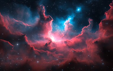 cosmic nebula red blue clouds.