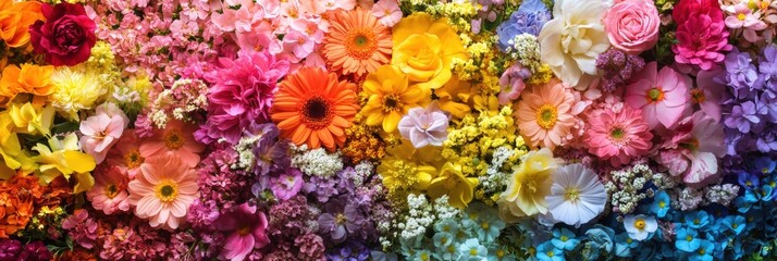 Fototapete - Beautiful flower gradient showcasing vibrant rainbow colors with detailed natural elements arranged creatively and brightened by sunlight