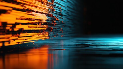 Wall Mural - abstract futuristic cyber landscape with vibrant orange and blue light patterns