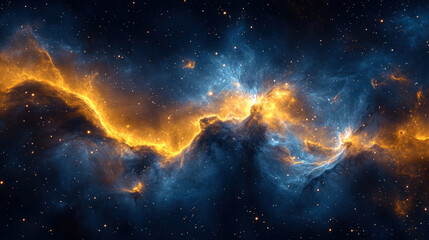a glowing stream of golden light cuts through a swirling blue nebula in outer space, symbolizing cos