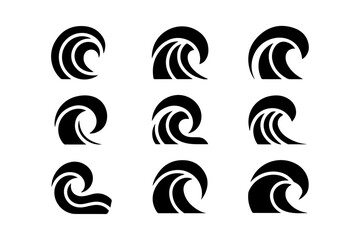 ocean waves icon set, vector isolated