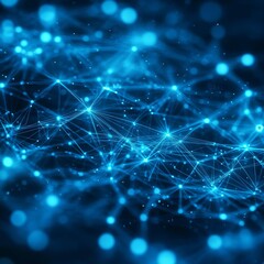 Fototapete - Abstract Network: Glowing Blue Nodes and Lines Connecting in a Complex System