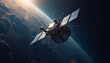 © Natallia - Satellite Orbiting Earth Against Cosmic Background, Hovering satellite