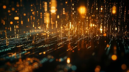  Digital Data Rain: Abstract Illustration of Glowing Particles and Flowing Information.