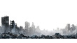 © yeewa - Urban Wasteland: An evocative view of a destroyed city skyline, capturing the desolate aftermath of an urban disaster, with rubble, ruined buildings, and a sense of loss.