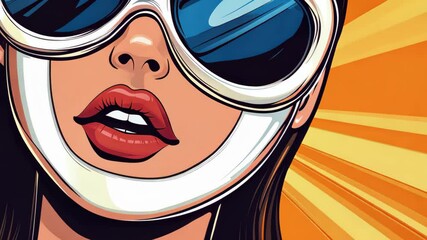 Wall Mural - vibrant pop art illustration of a woman in a mask, styled in retro comic fashion for print and web d