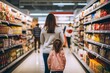 © Baba Images - Portrait of a American mother and her little daughter grocery shopping in supermarket