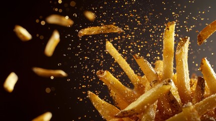Canvas Print - the oil droplets and light steam are beautifully captured in mid-air, french fries dark