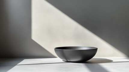 Leinwandbilder - Minimalist black bowl on a light surface with dramatic shadows creating a modern aesthetic in natural light