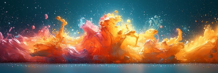 Canvas Print - a highly detailed colored sketch of vibrant, flowing paint splashes in red, yellow, orange, purple, 