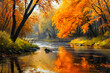 © CarolynS - Realistic Painting Of Autumn River Scene With Golden Trees And