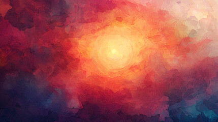 Wall Mural - Colorful abstract background featuring a radiant sun at the center surrounded by soft ambient glow and surreal textures for dreamy atmosphere.