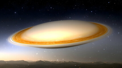 Illustration Of A Luminous Planet With Rings In A Night Sky Background