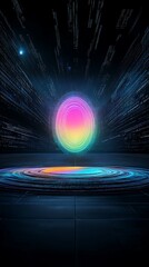 Wall Mural - a vibrant, digital egg shape illuminated in rainbow colors, surrounded by a radiant background of li
