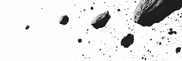 Wall Mural - cosmic debris: dramatic monochrome image capturing fragments of asteroids hurtling through the inky 
